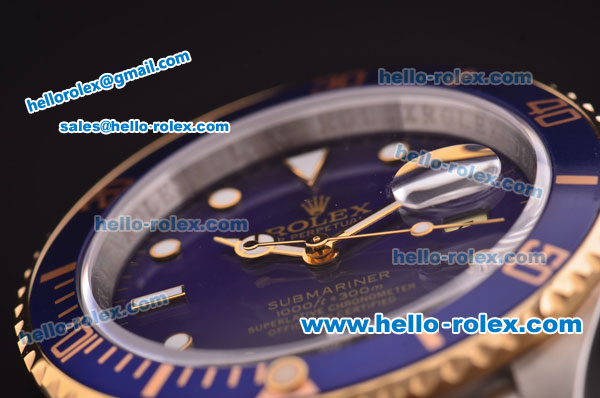 Rolex Submariner Swiss ETA 2836 Steel Case with Blue Bezel/Dial and 18K Yellow Gold Strap - Click Image to Close